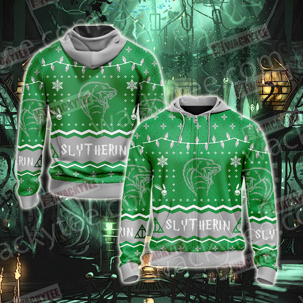 Harry Potter - Slytherin House Christmas Style Unisex Zip Up Hoodie