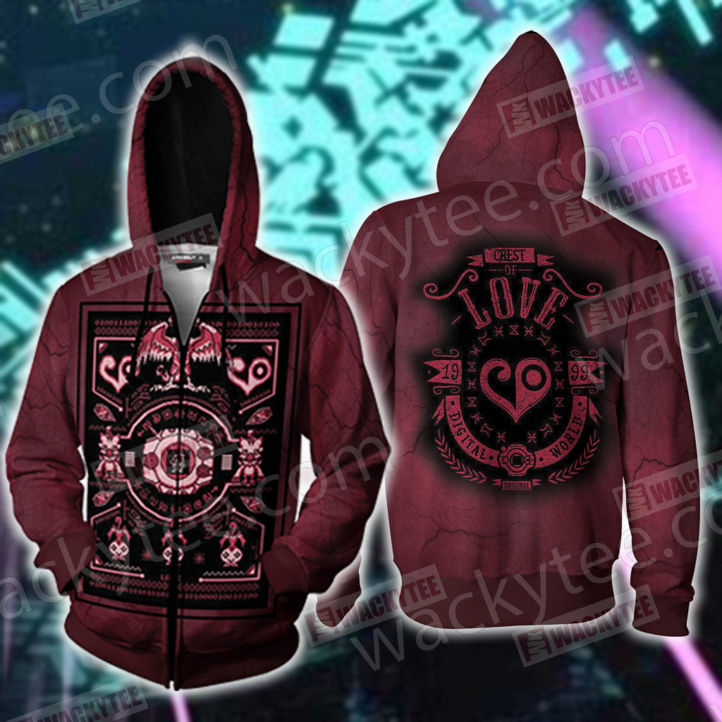Digimon The Crest of Love Zip Up Hoodie Jacket 4XL