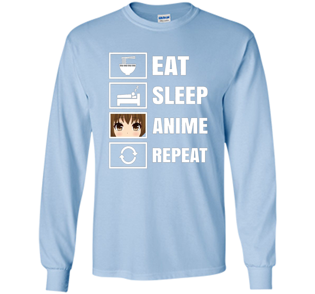 Eat Sleep Anime Repeart T-Shirt Funny Anime Geek cool shirt Light Blue