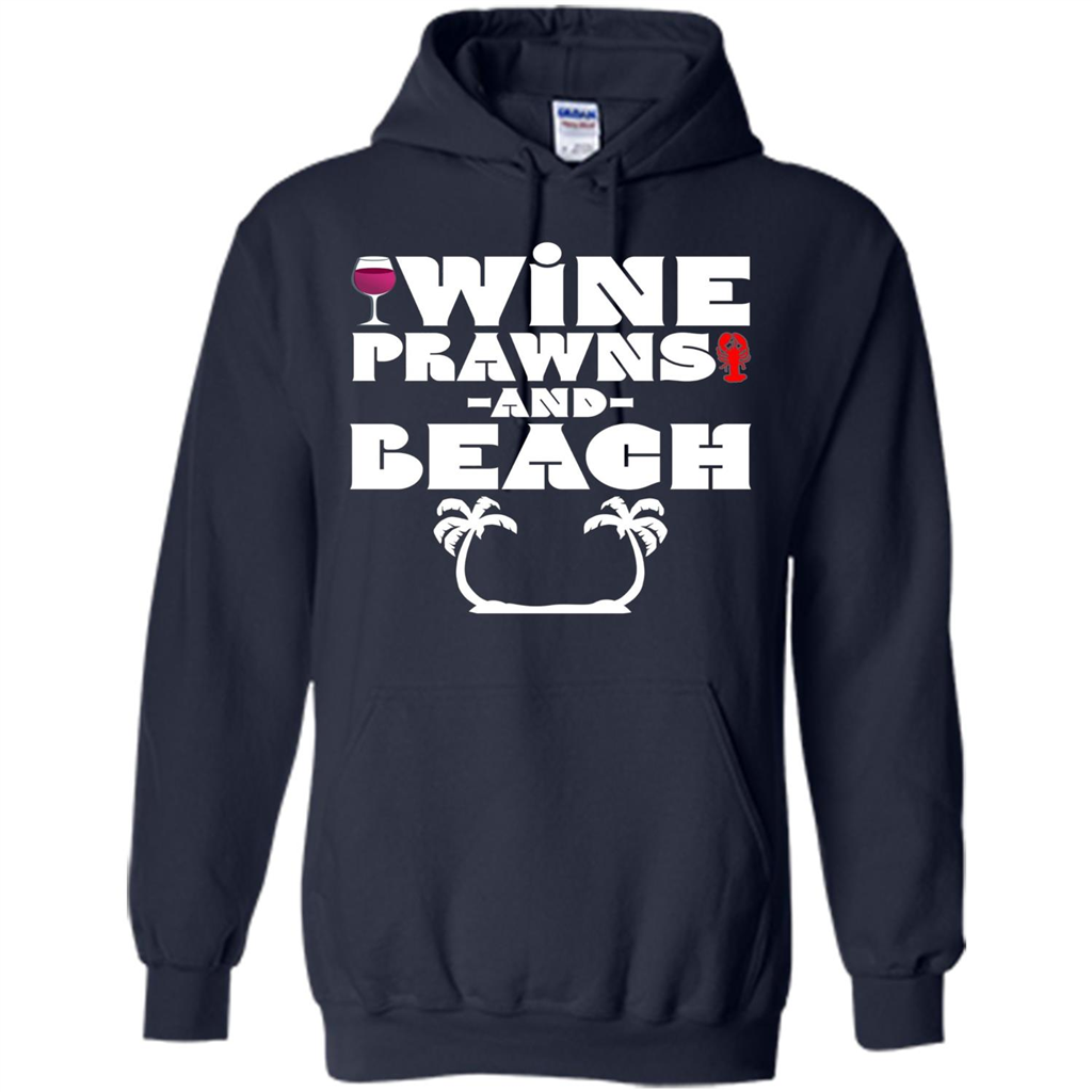 Wine Summer Time With Beach And Prawns T-Shirt Navy