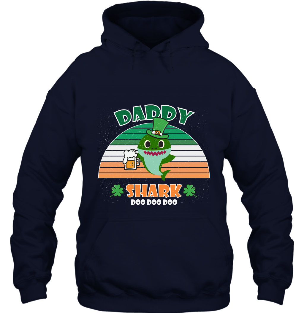 Irish Daddy Shark Saint Patricks Day Family Shirt Hoodie Navy