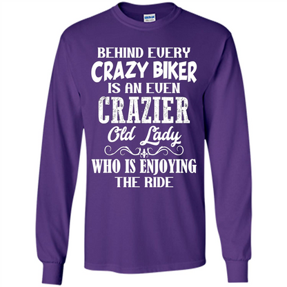 Mothers Day T-shirt Behind Every Crazy Biker Is An Even Crazier Old Lady Purple