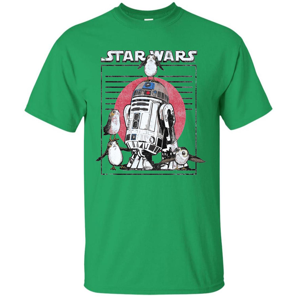 Movie T-shirt Last Jedi Flock Of Porgs Surround R2-D2 T-shirt Irish Green