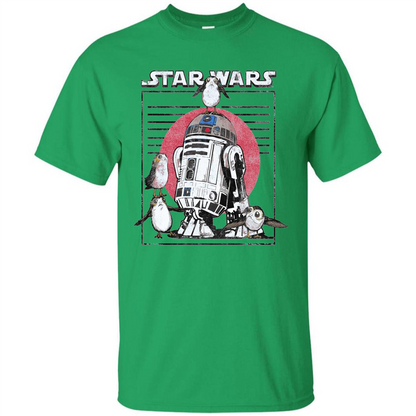 Movie T-shirt Last Jedi Flock Of Porgs Surround R2-D2 T-shirt Irish Green