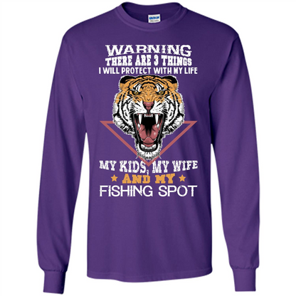 Fisherman T-shirt Warning There Are 3 Things I Will Protect With My Life Purple