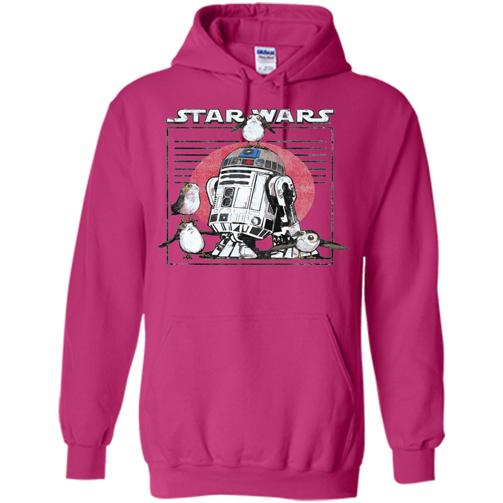 Movie T-shirt Last Jedi Flock Of Porgs Surround R2-D2 T-shirt Heliconia