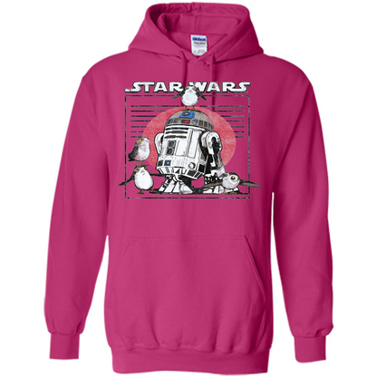 Movie T-shirt Last Jedi Flock Of Porgs Surround R2-D2 T-shirt Heliconia