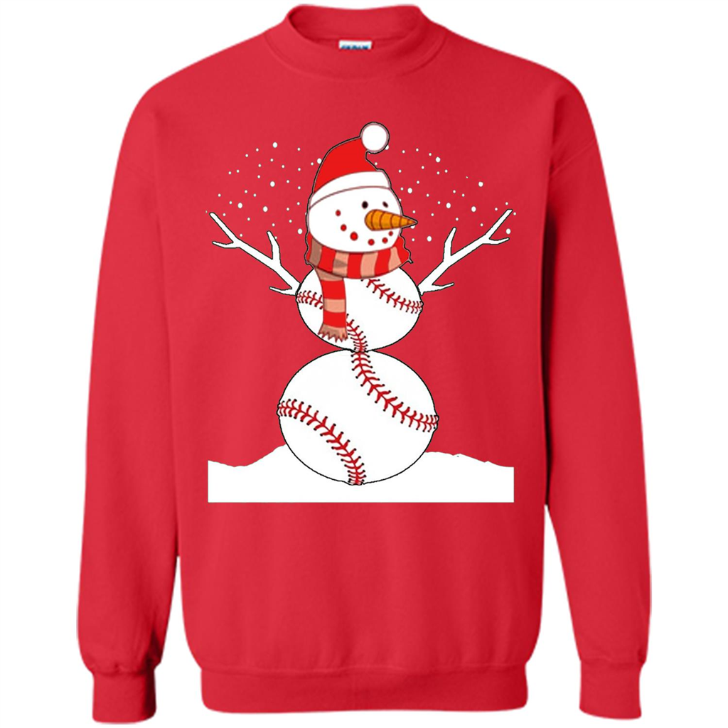 Cute Baseball Snowman Christmas T-Shirt Red