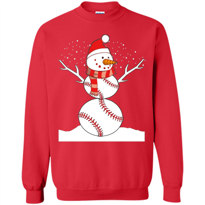 Cute Baseball Snowman Christmas T-Shirt Red