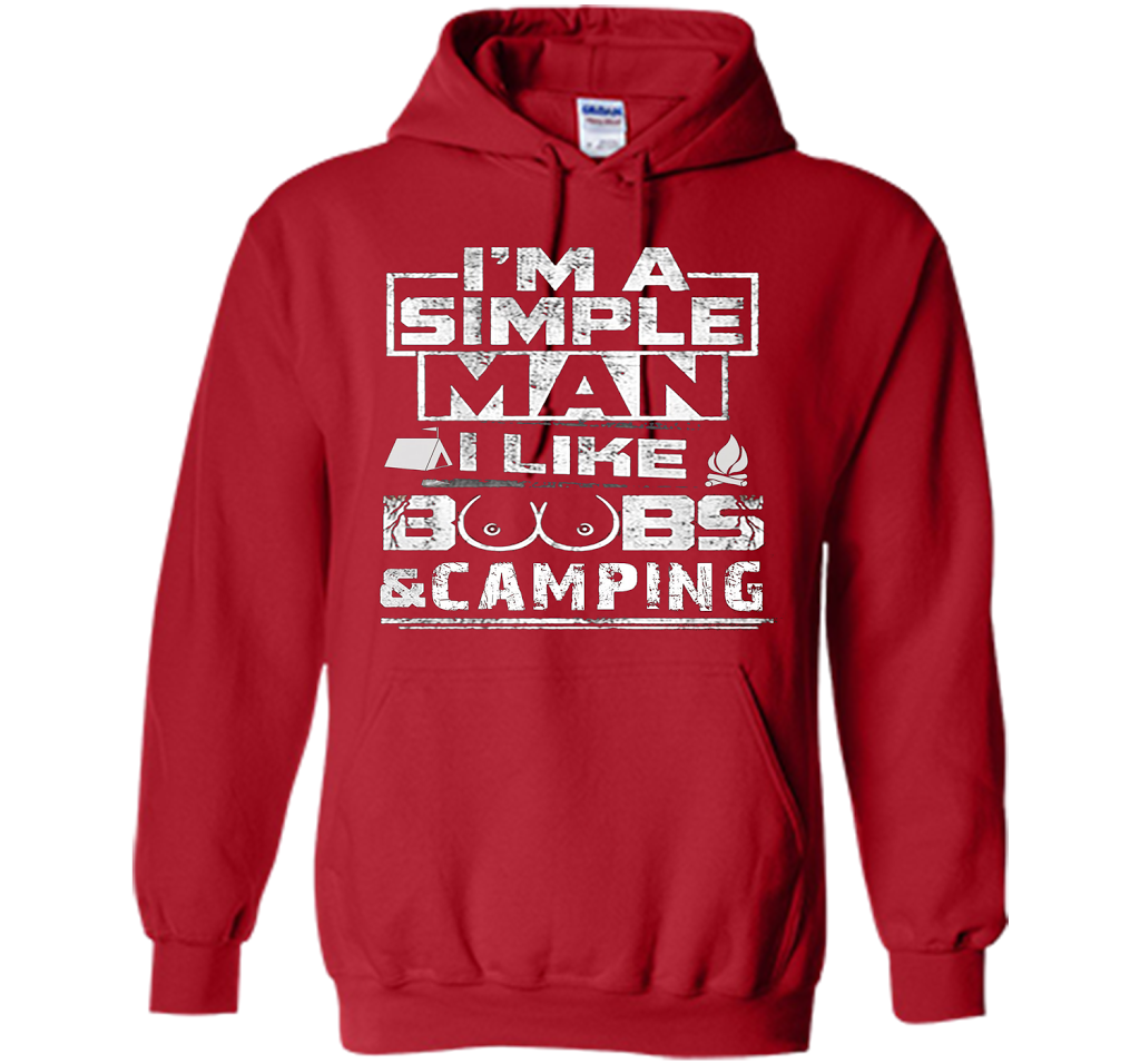 Mens I'M A SIMPLE MAN I LIKE BOOBS &amp; CAMPING cool shirt Red