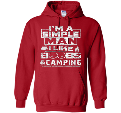 Mens I'M A SIMPLE MAN I LIKE BOOBS &amp; CAMPING cool shirt Red