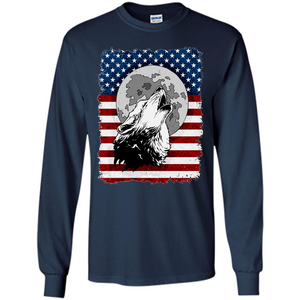Howling Wolf On American Flag Patriotic T-shirt