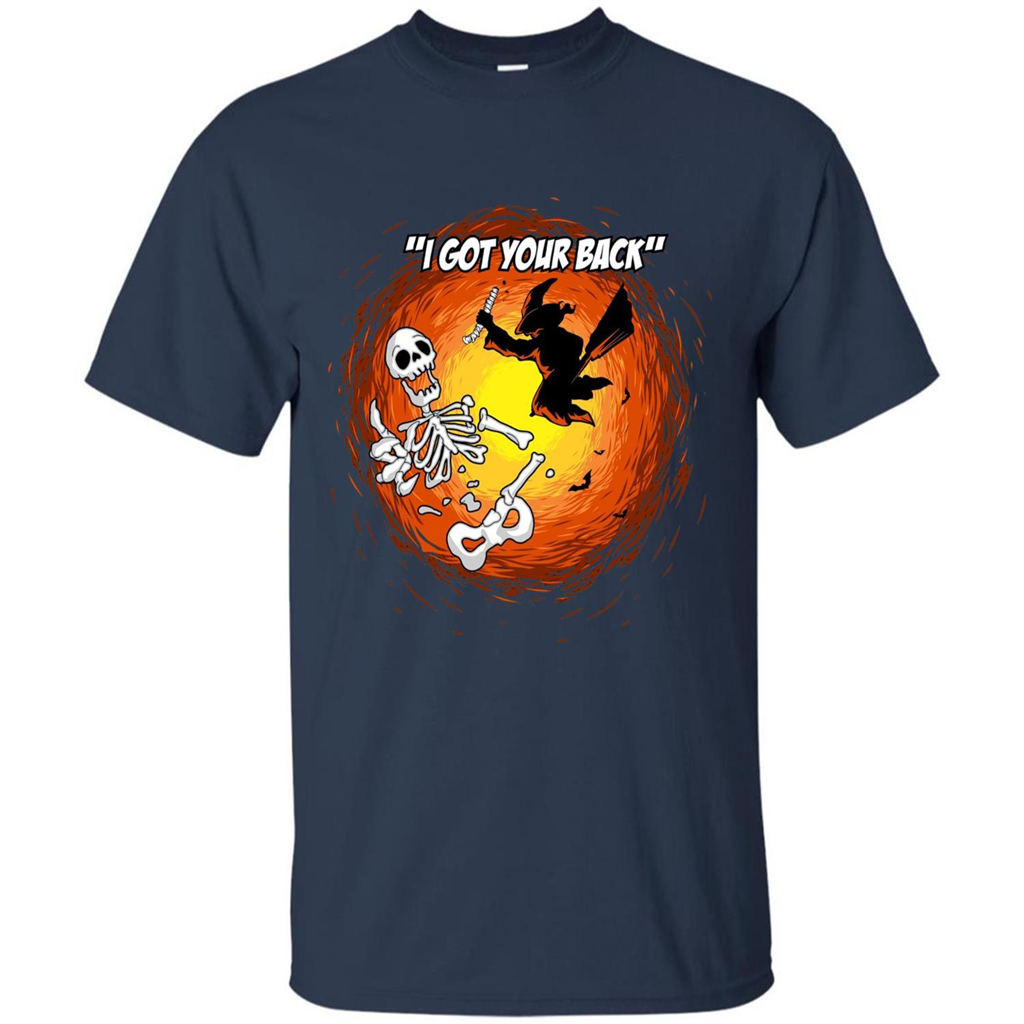 Funny Witch Skeleton Halloween 2017 I Got Your Back T-shirt Navy