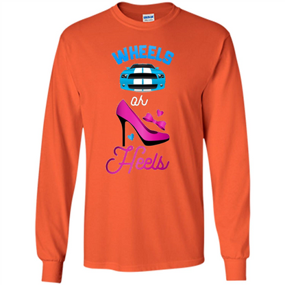 Wheels Or Heels We Love You Gender Reveal Party T-shirt Orange