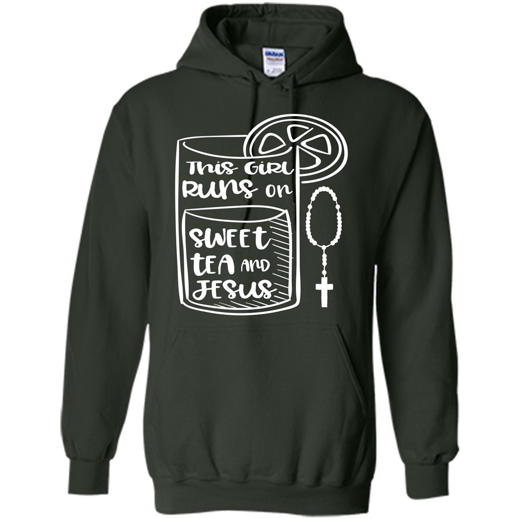 Christian T-shirt This Girl Runs on Sweet Tea and Jesus T-shirt Forest Green