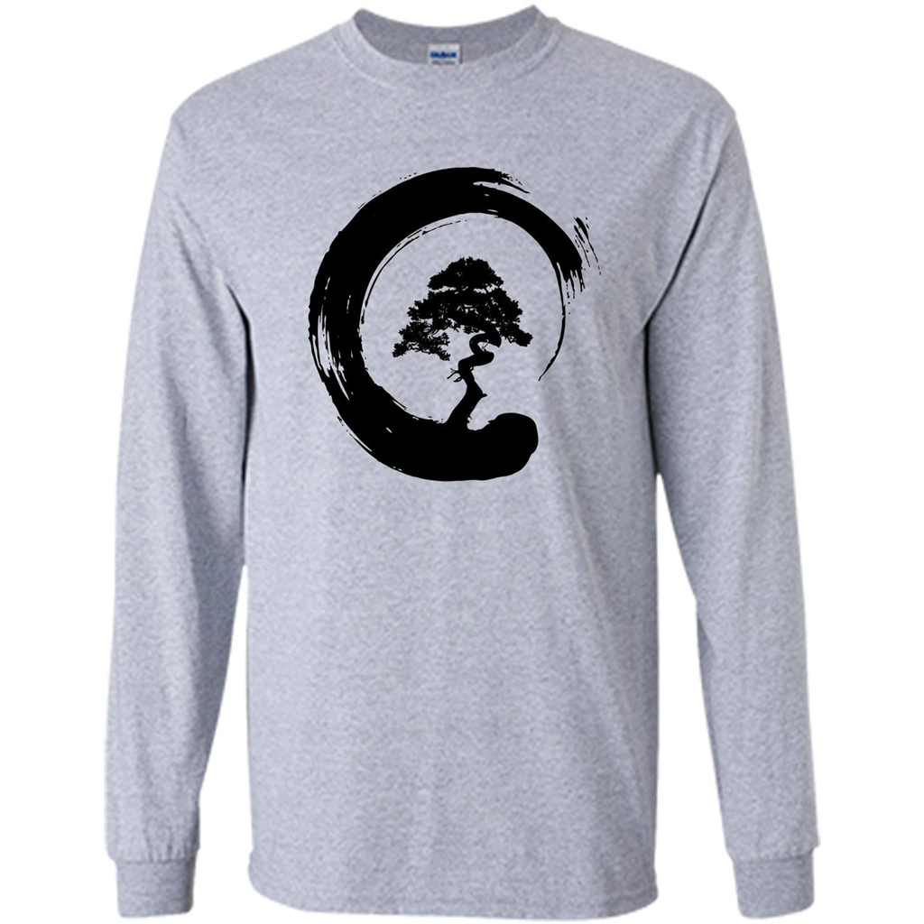 Bonsai Tree in Enso Circle - Buddhist Zen Calligraphy t-hirt Sport Grey