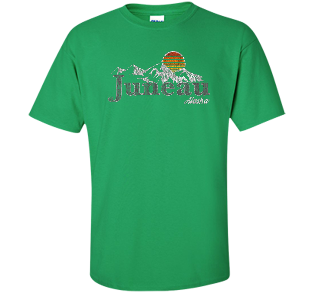 Retro Juneau Alaska Mountain T-shirt Irish Green