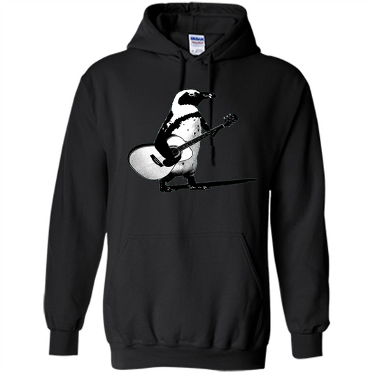 Funny Penguin T-shirt Penguin Plays Guitar Black