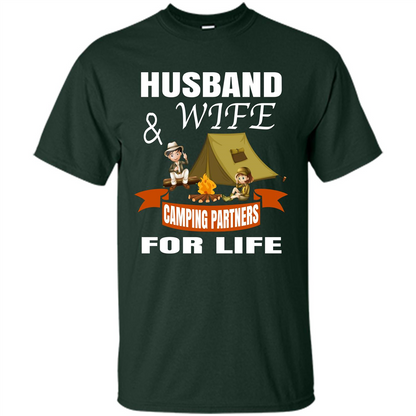 Camping Family T-shirt Husband And Wife Camping Partners For LIfe Forest Green