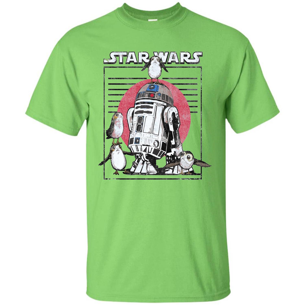 Movie T-shirt Last Jedi Flock Of Porgs Surround R2-D2 T-shirt Lime