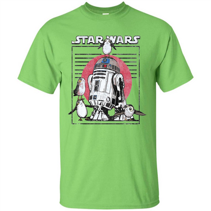 Movie T-shirt Last Jedi Flock Of Porgs Surround R2-D2 T-shirt Lime