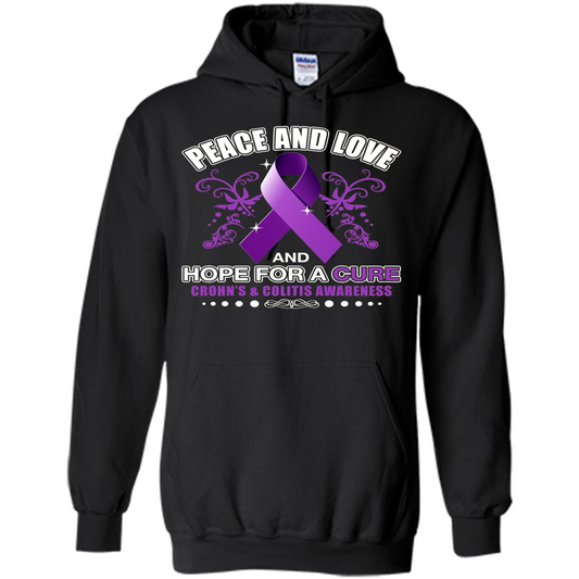 Peace And Love And Hope For A Cure Crohn's and Colitis Awareness T-shirt Black
