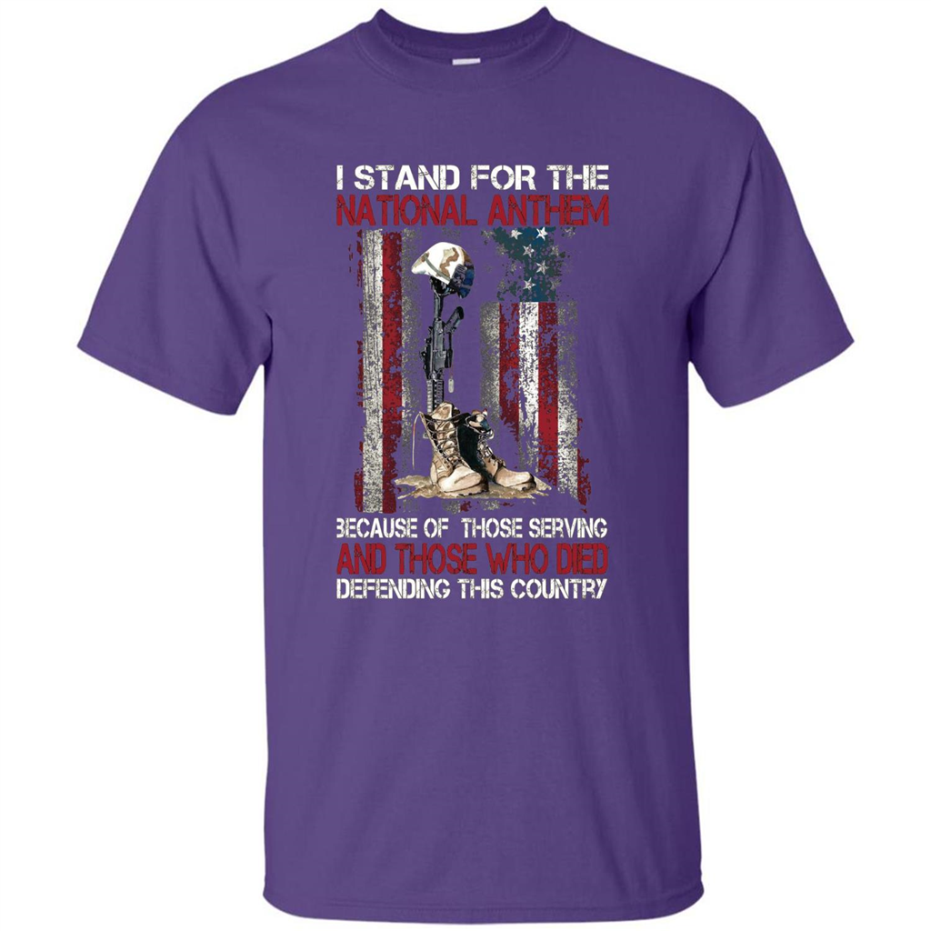 Military T-shirt I Stand For The National Anthem Because Of Those Serving Purple
