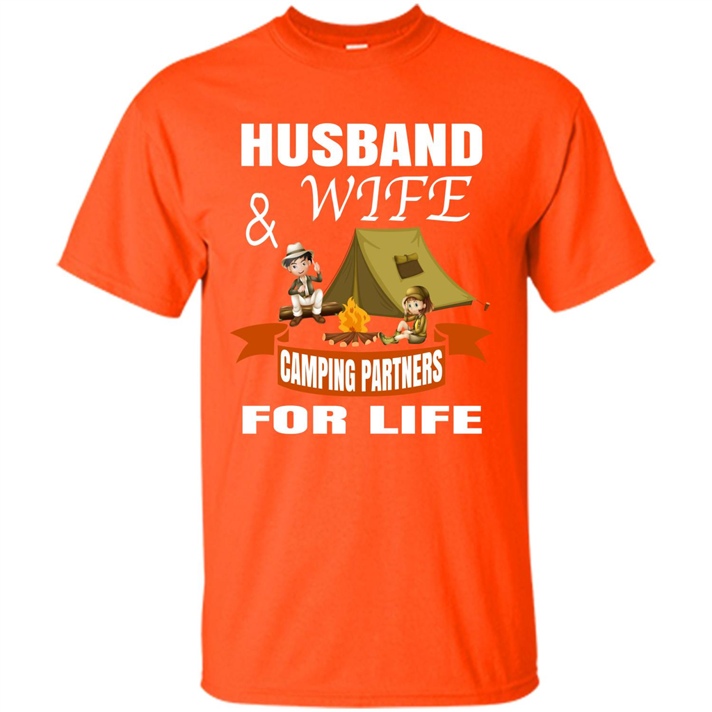 Camping Family T-shirt Husband And Wife Camping Partners For LIfe Orange