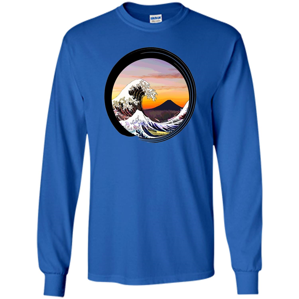 Classic Japanese Zen Art T-shirt, Kanagawa Great Wave Enso Royal