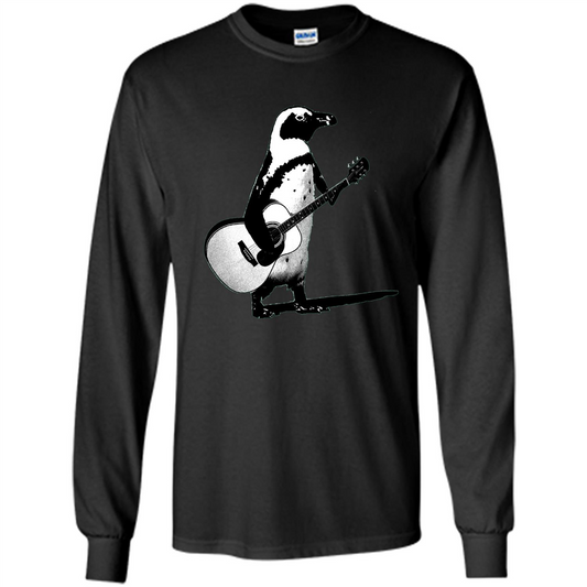 Funny Penguin T-shirt Penguin Plays Guitar Black