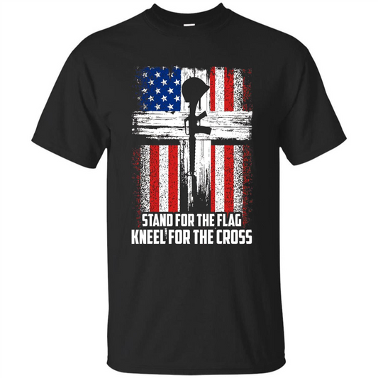 Military T-shirt Stand For The Flag Kneel For The Cross T-Shirt Black