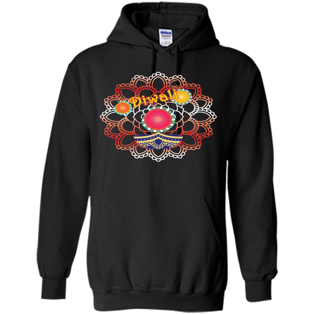 Diwali T-shirt Vibrant Rangoli Lamp And Firecrackers Diwali Tshirt Black
