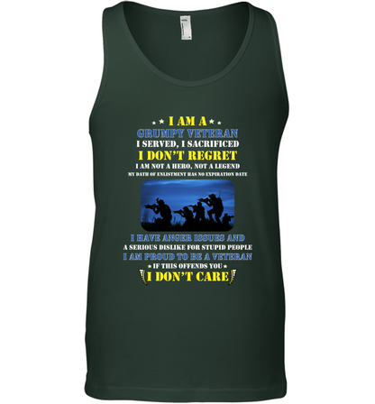 I Am A Grumpy Veteran I Served I Sacrificed I Dont Regret Shirt Tank Top Forest Green