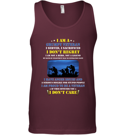 I Am A Grumpy Veteran I Served I Sacrificed I Dont Regret Shirt Tank Top Maroon