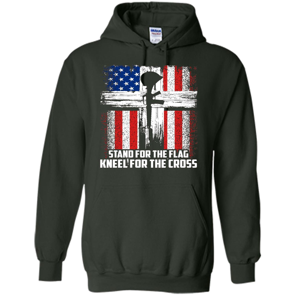Military T-shirt Stand For The Flag Kneel For The Cross T-Shirt Forest Green