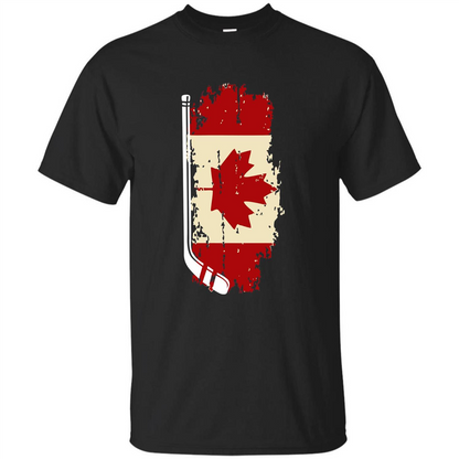 Canada Hockey Funny T-Shirt Canada Hockey Flag T-shirt Black