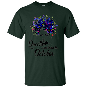 Queens Are Born In October Proud Black Woman Butterfly T-shirt