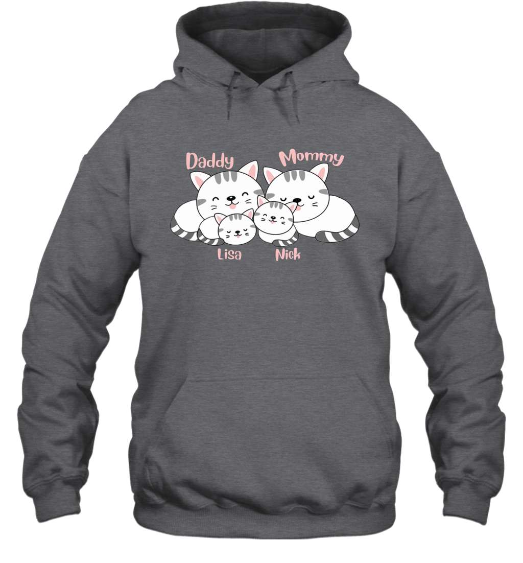 Cats and family name member ( Customized Name ) Hoodie Hoodie Dark Heather