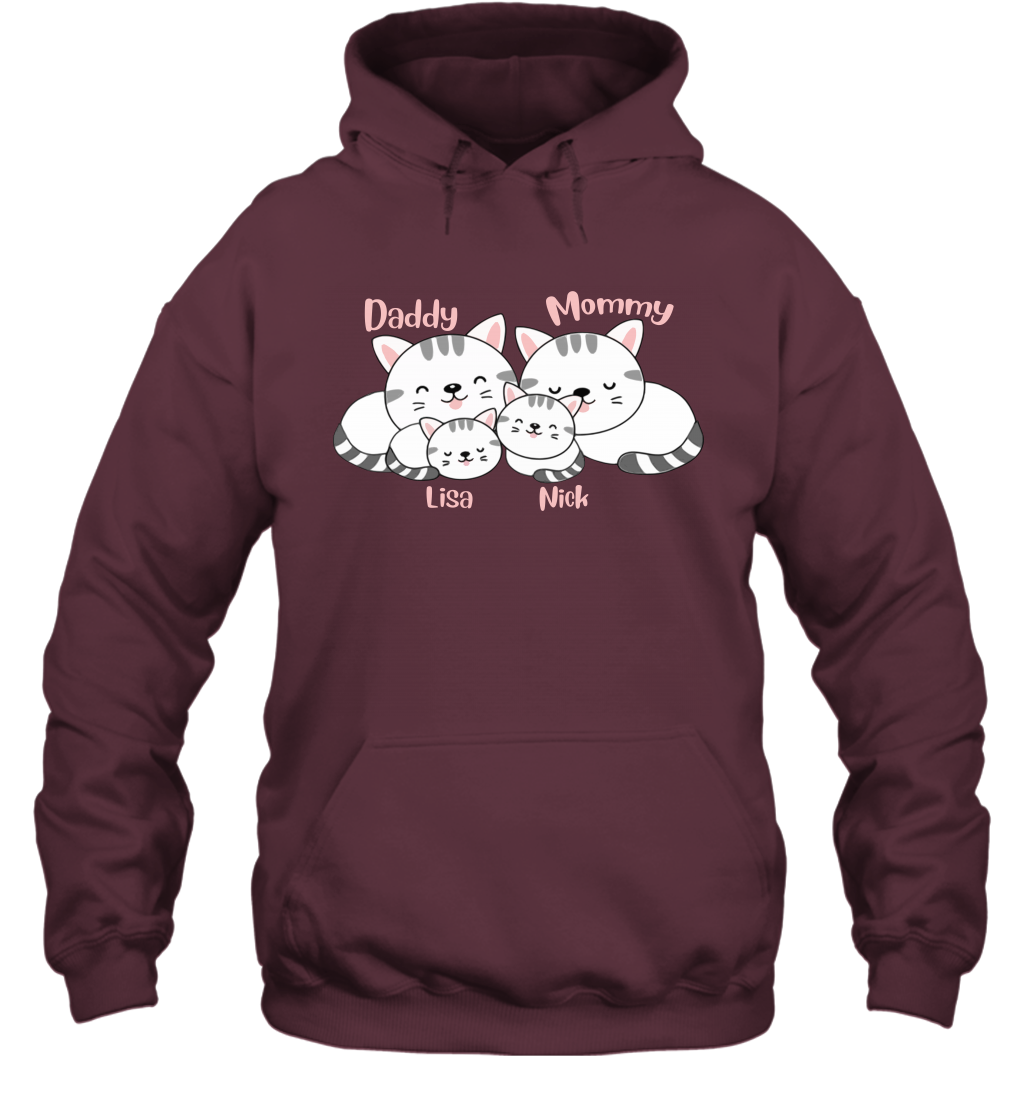 Cats and family name member ( Customized Name ) Hoodie Hoodie Maroon