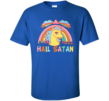 Unicorn Hail Satan Death Metal Rainbown T-shirt Royal