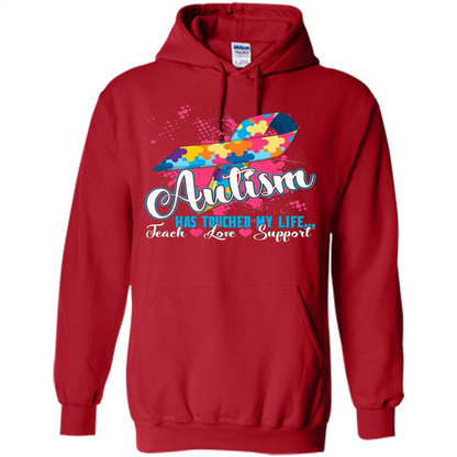 Autism Teacher T-shirts Autism Has Touched My Life Teach Love Support Red