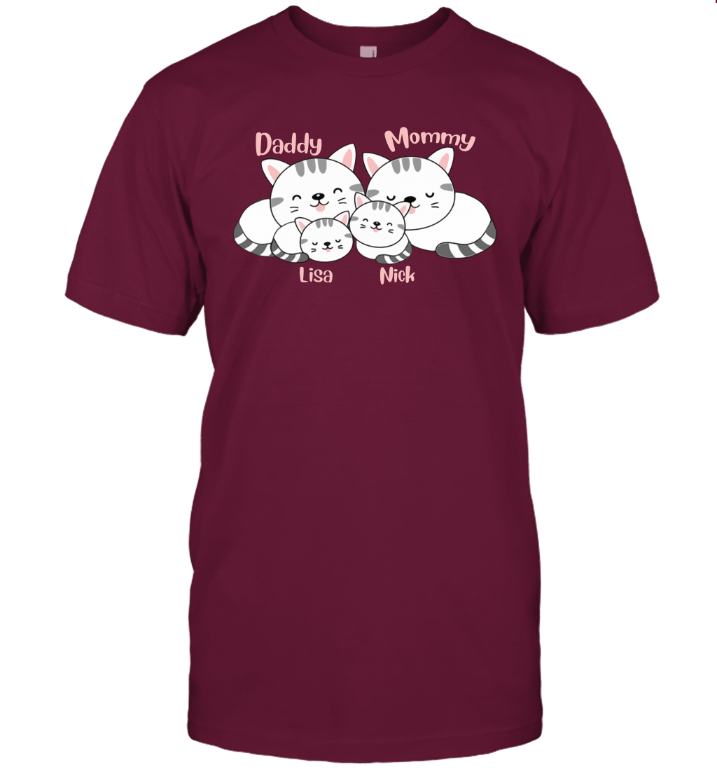 Cats and family name member ( Customized Name ) T-Shirt T-Shirt Maroon