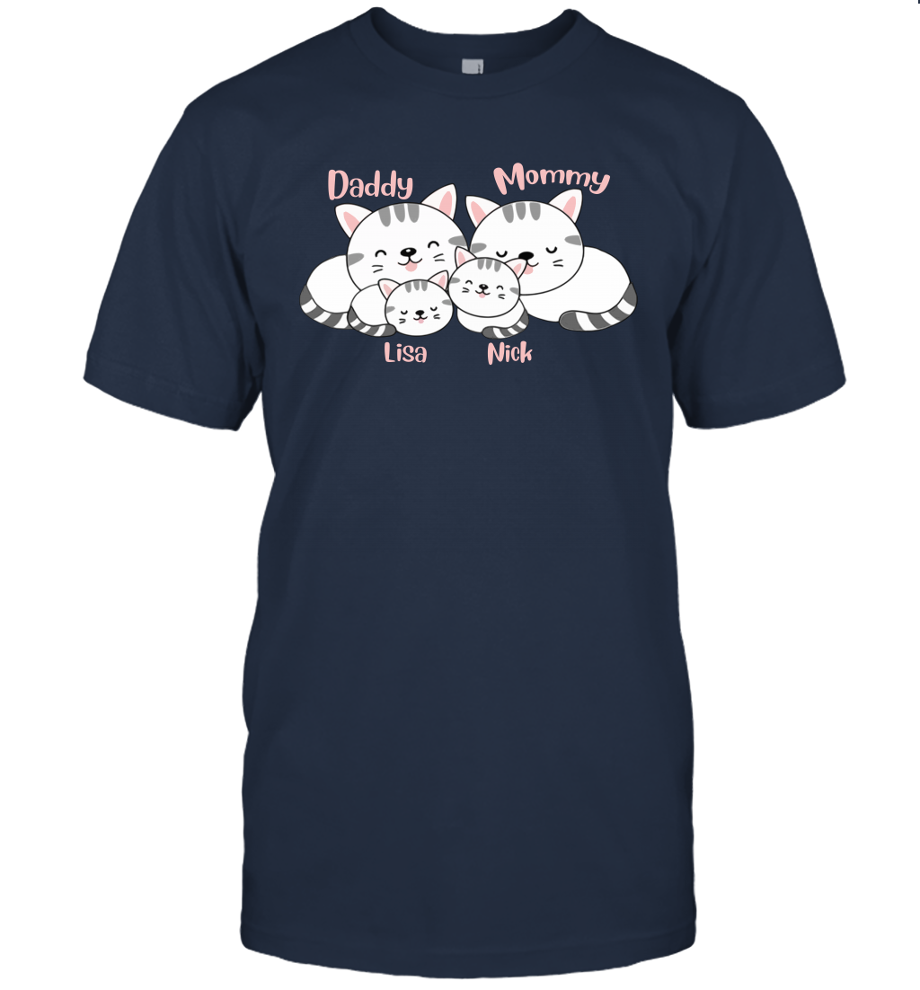 Cats and family name member ( Customized Name ) T-Shirt T-Shirt Navy
