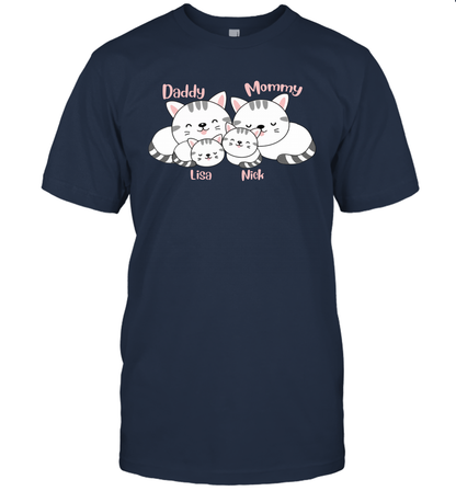 Cats and family name member ( Customized Name ) T-Shirt T-Shirt Navy