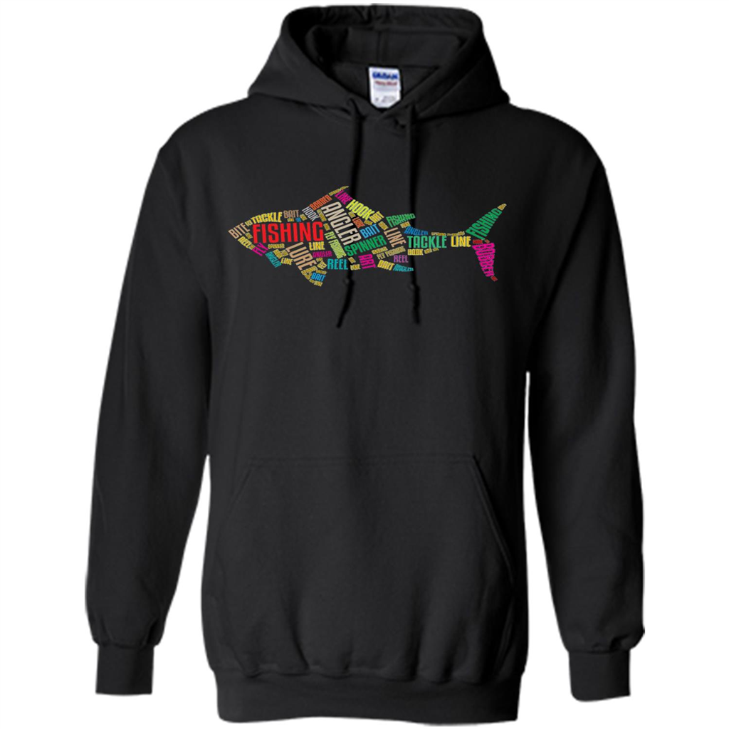 Fishing T-shirt Angler Lure Tackle Hook Reel Black