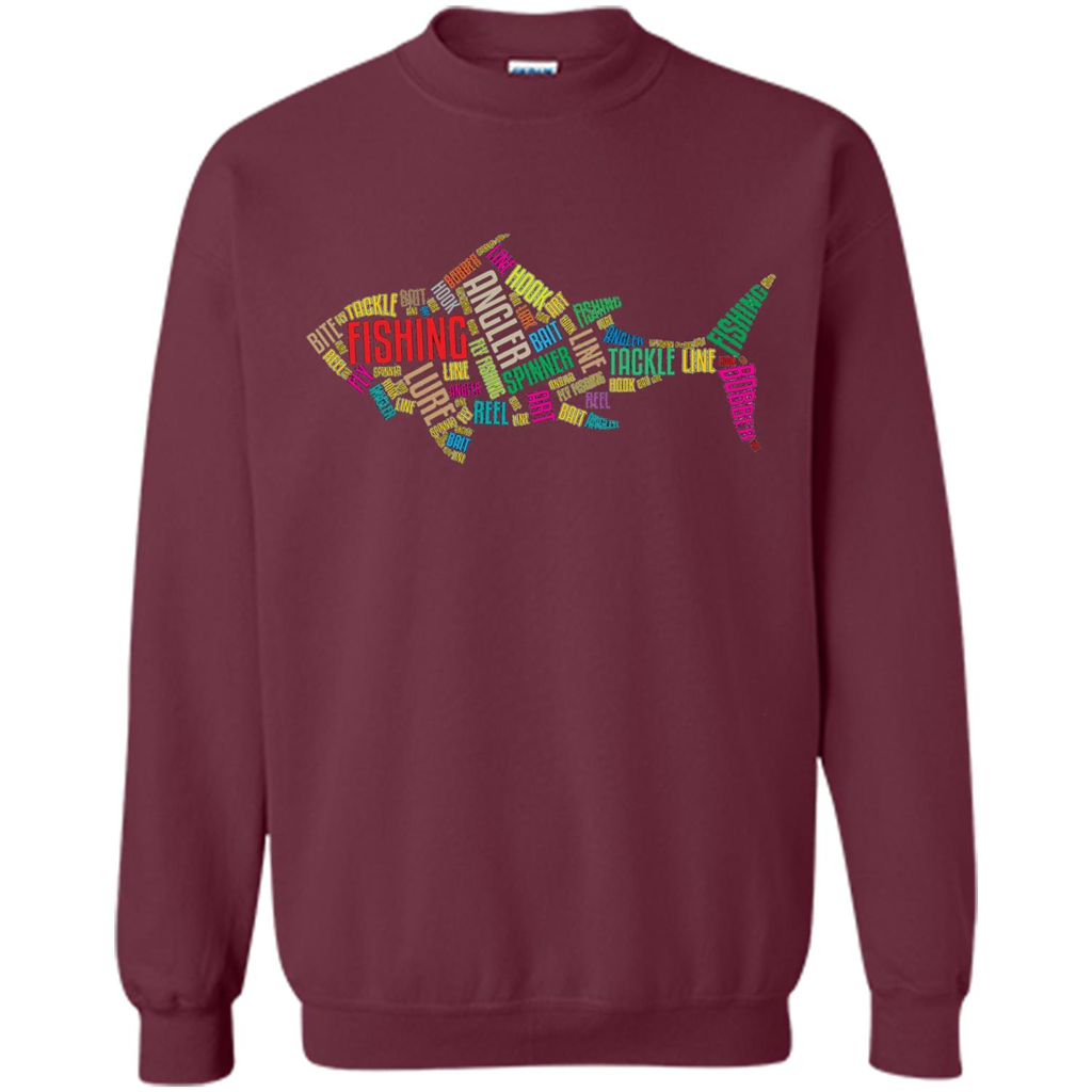 Fishing T-shirt Angler Lure Tackle Hook Reel Maroon