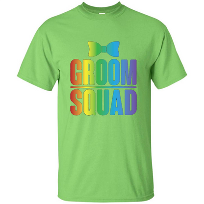 Groom Squad Bachelor Party Rainbow Bowtie T-Shirt Lime