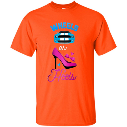 Wheels Or Heels We Love You Gender Reveal Party T-shirt Orange