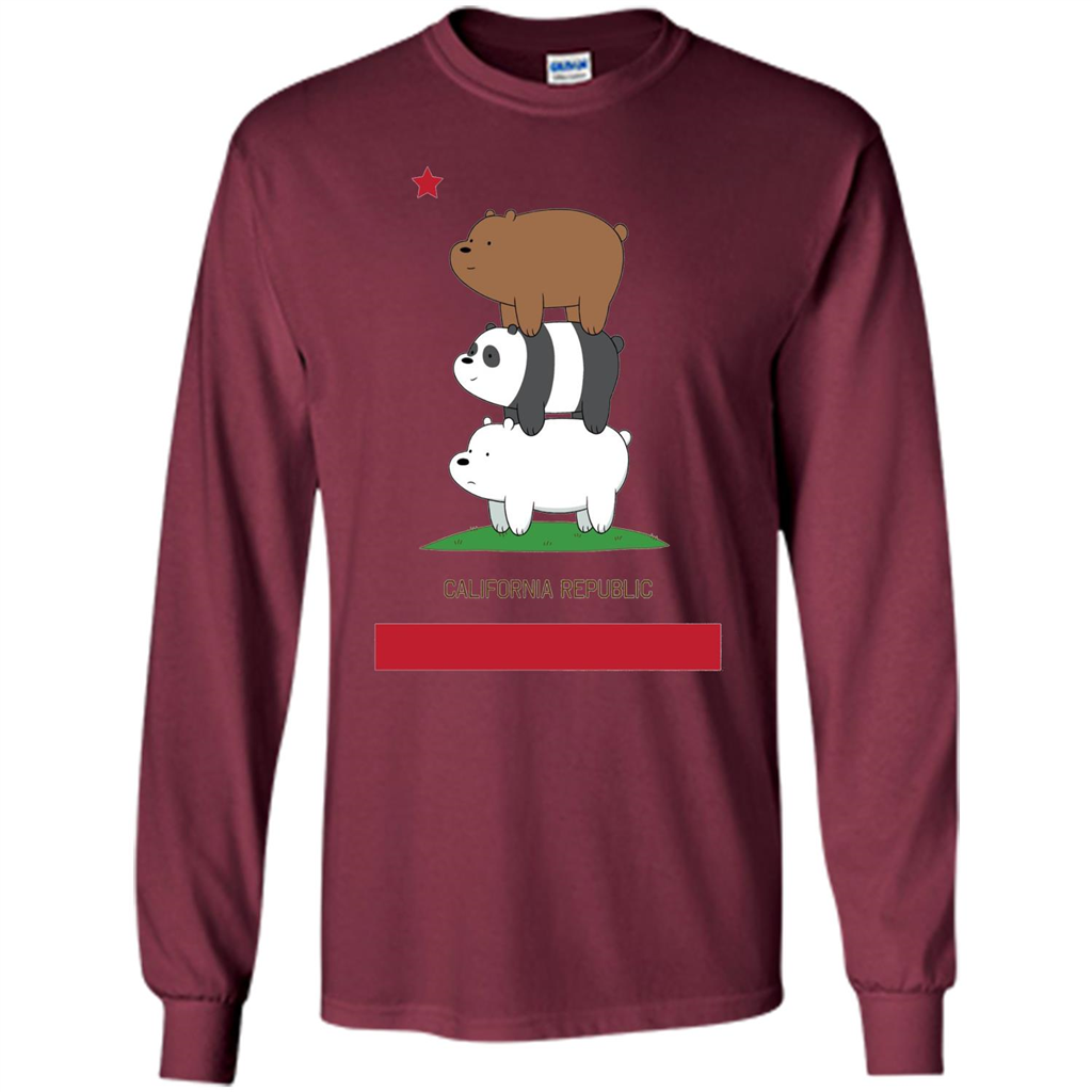 CN We Bare Bears California Flag Stack T-shirt Maroon