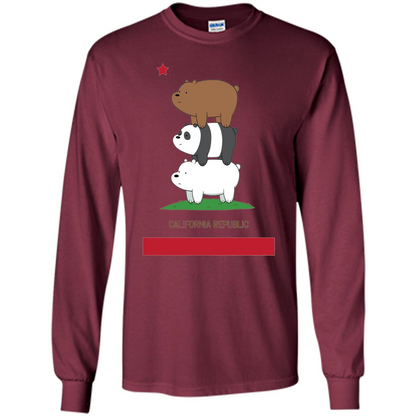 CN We Bare Bears California Flag Stack T-shirt Maroon